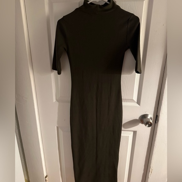 (Zara) Elegant Olive Green Midi Dress - Picture 4 of 6